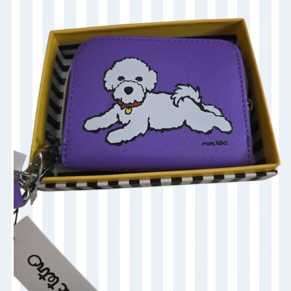 Bichon Frise White Puppy Dog Purple Wristlet Zip Around Wallet Marc Tetro NIB - Picture 3 of 12